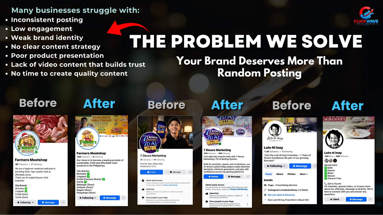 Clickwave client social media before and after examples